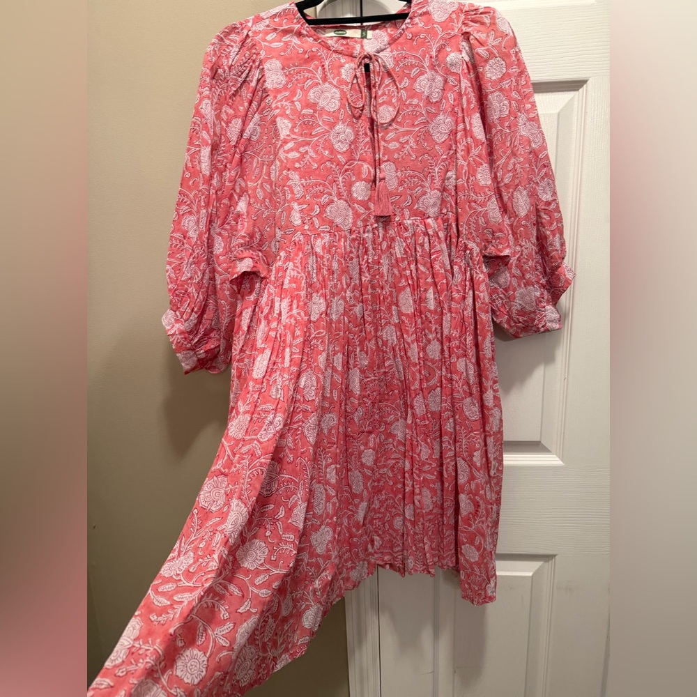 Dolma blockprint cotton Tie-Neck Mini Dress